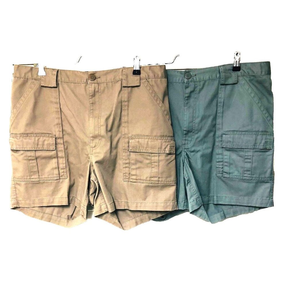 Lot of 2 Weekender Cargo Short‎ Men's 40 Flat Front 38x6.25 Green Tan Athleisure